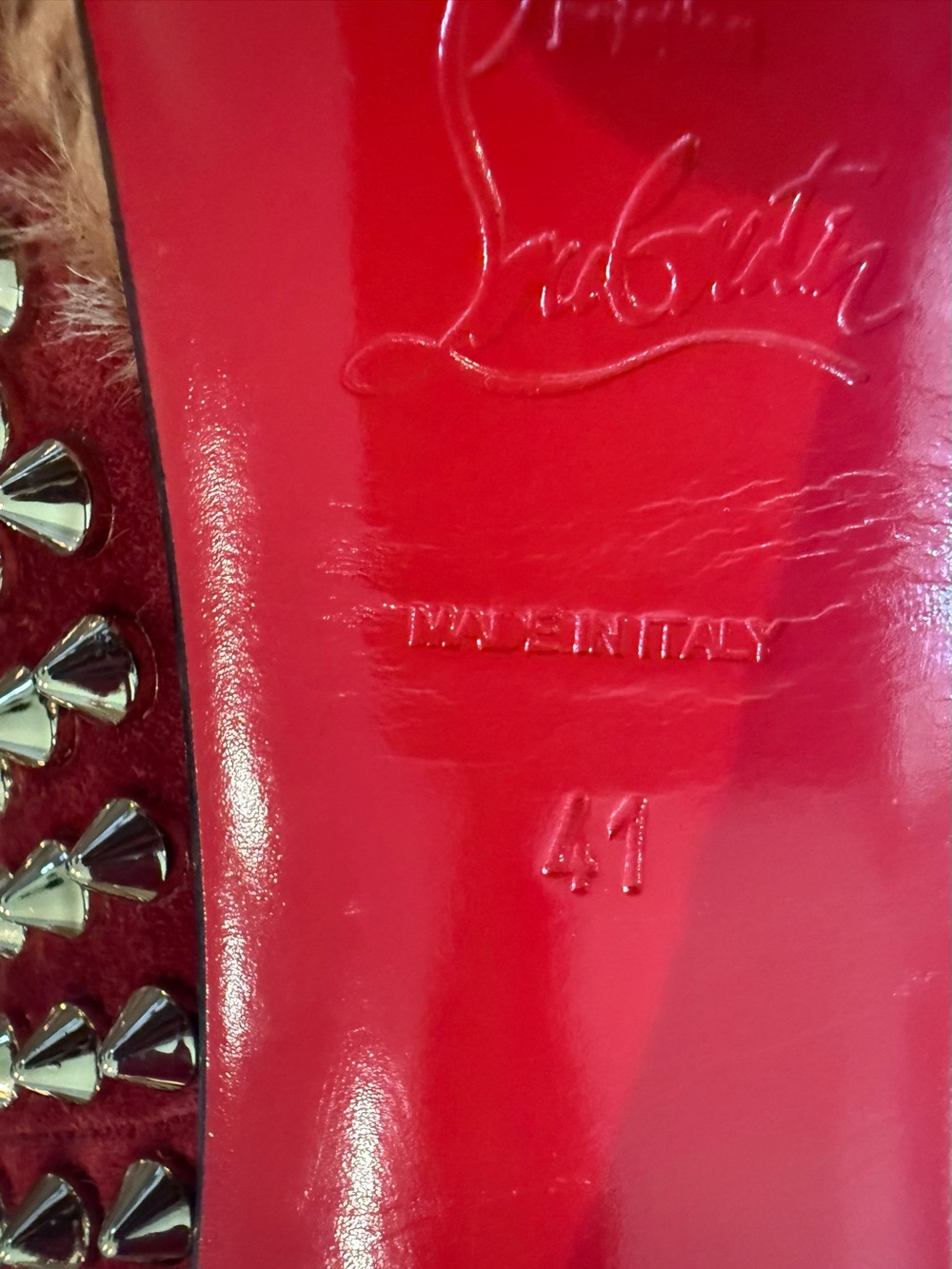 Christian Louboutin Red Studded Leopard-Trim High Heel Pumps - Picture 5 of 7